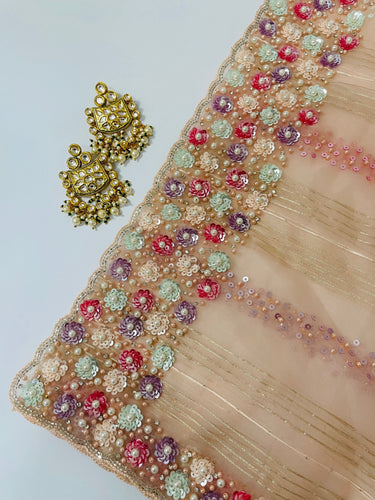 Handmade Premium Organza Saree | Light Pink with Peach Undertone | Hand Embroidery | Ships from California